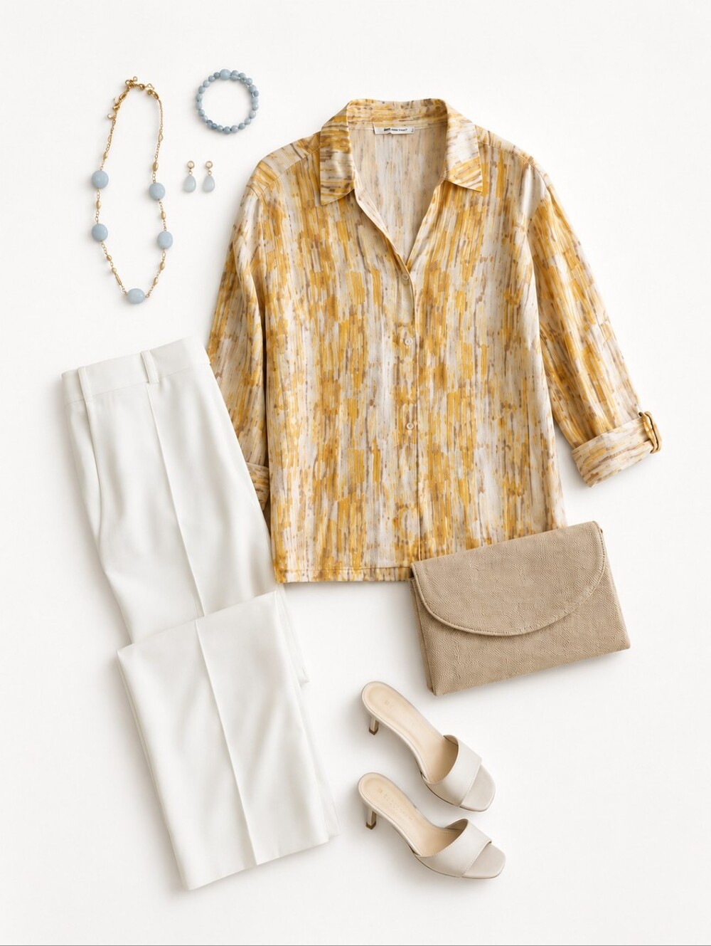 JM Collection Yellow and Cream Button-Front Women's Shirt